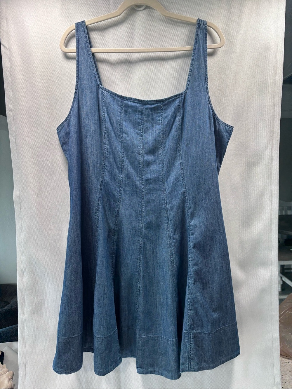 LOFT Denim A-Line Tank Dress in Light Blue